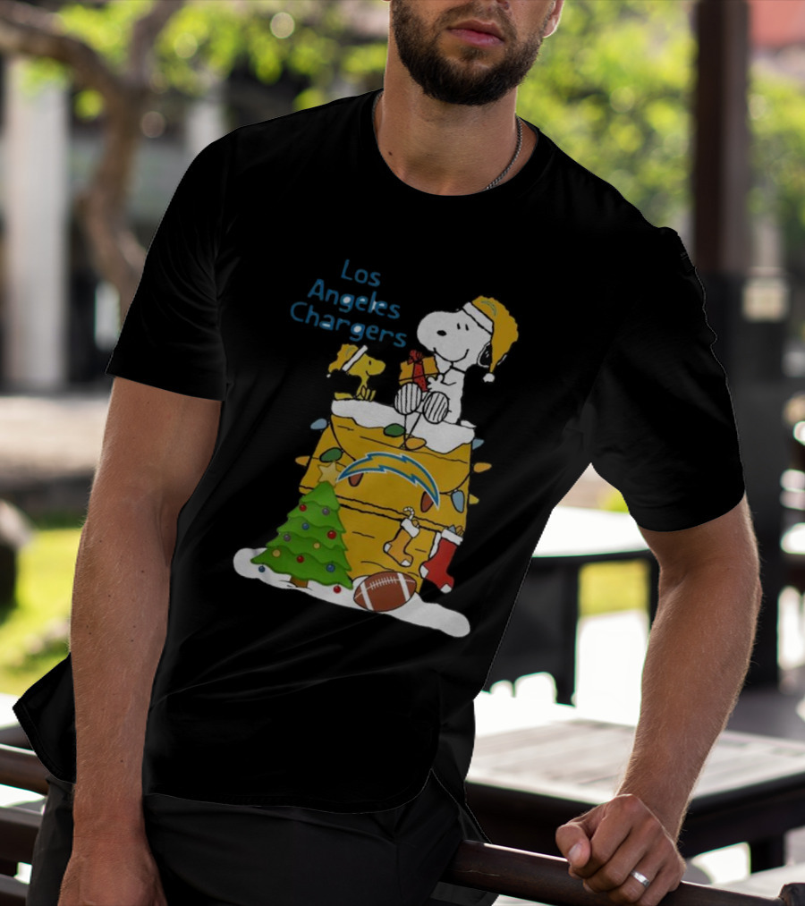 Santa Snoopy Woodstock Los Angeles Chargers Christmas Tree Football Socks T-Shirt