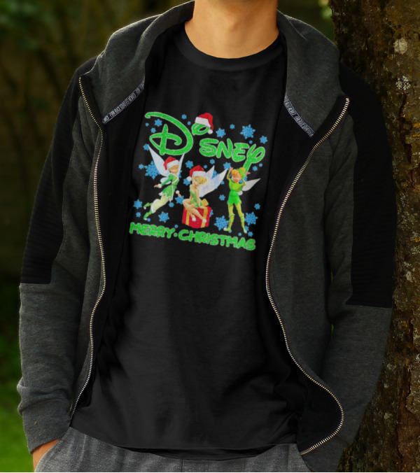 Disney Tinker Bell Santa Merry Christmas Snowflakes T-Shirt