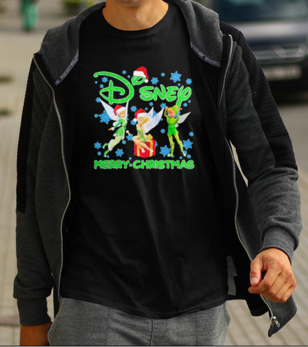 Disney Tinker Bell Santa Merry Christmas Snowflakes T-Shirt