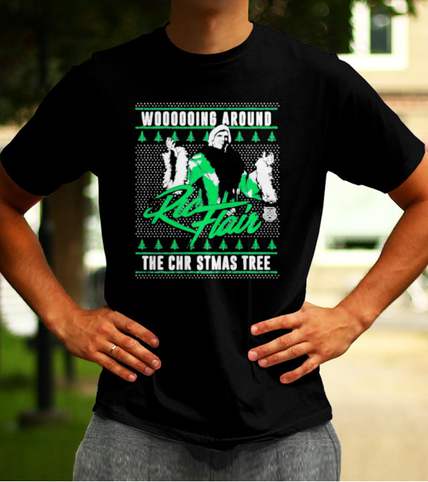 Woooooing Around The Christmas Tree Ric Flair Ugly Faux Knit T-Shirt