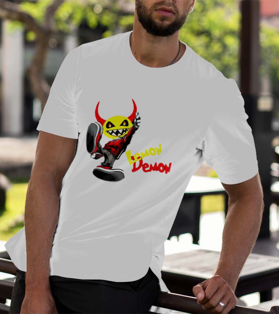 Lemon Demon Hip Hop Character In Sneakers With Red Devil Horns T-Shirt
