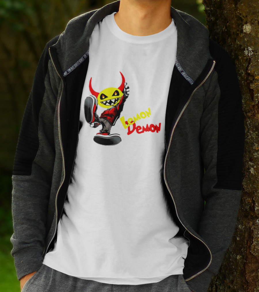 Lemon Demon Hip Hop Character In Sneakers With Red Devil Horns T-Shirt