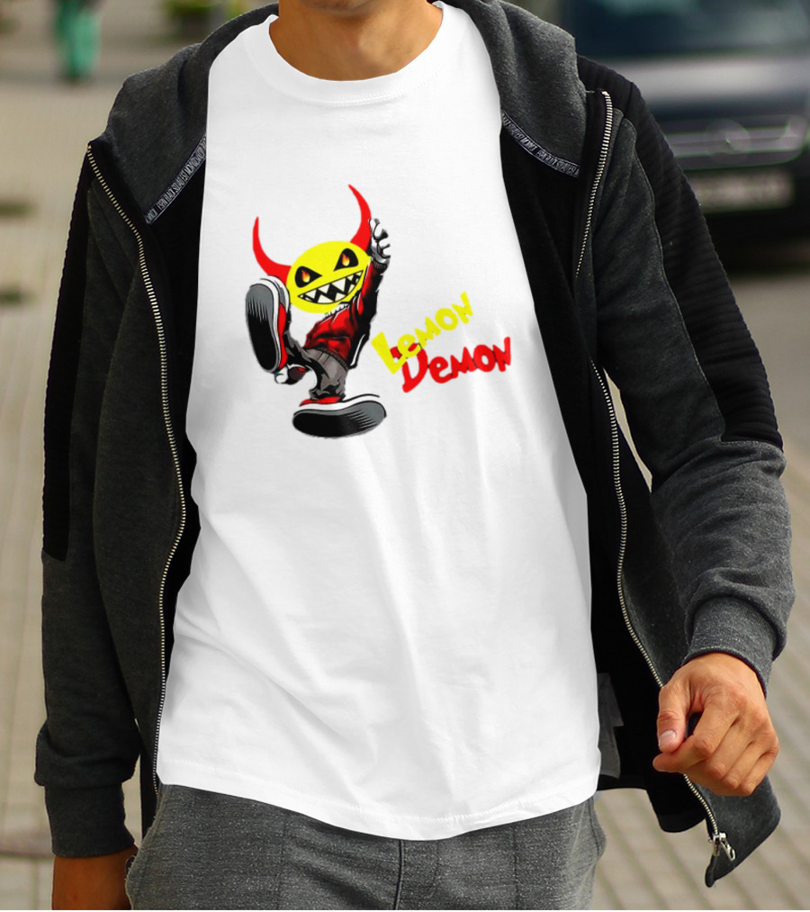 Lemon Demon Hip Hop Character In Sneakers With Red Devil Horns T-Shirt