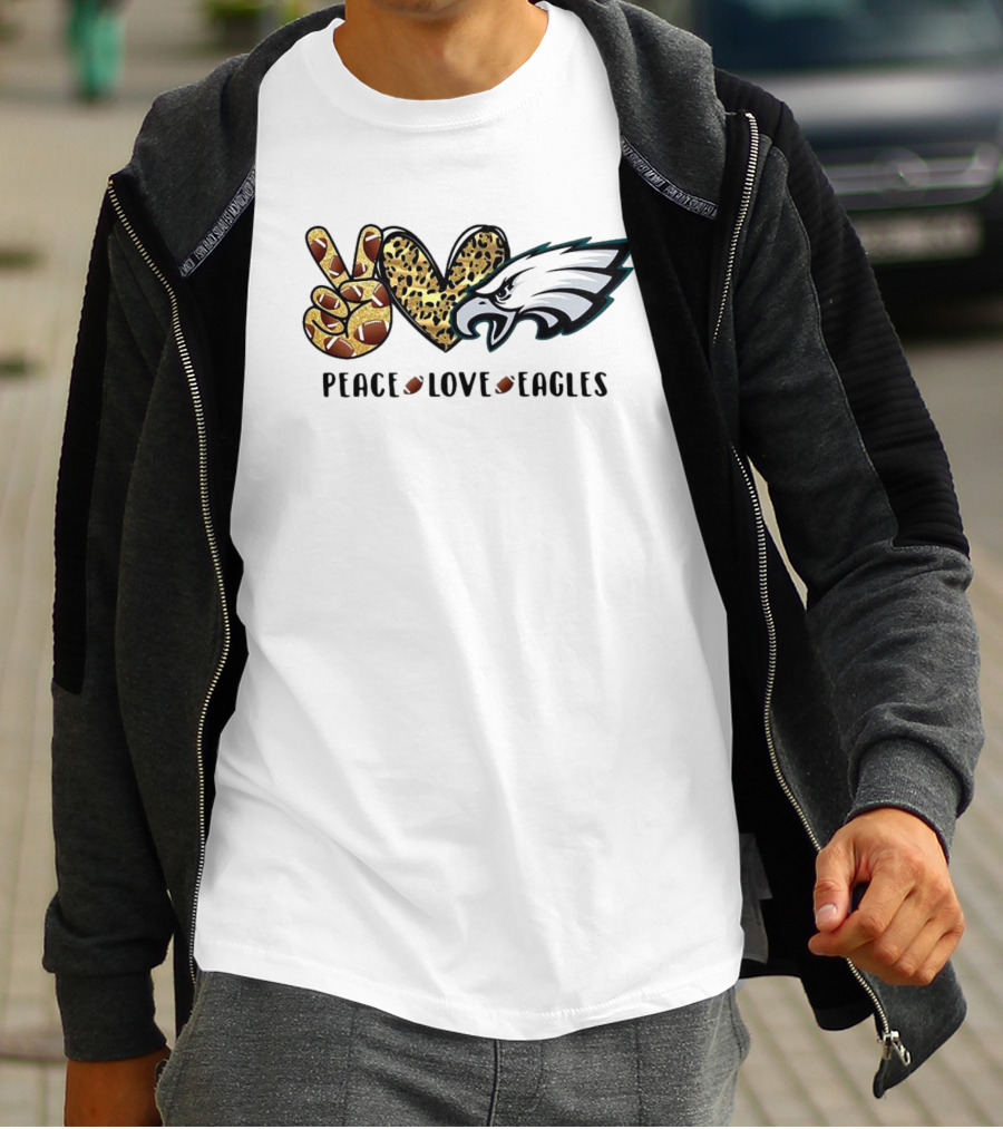 Peace Love Eagles Football Leopard Print T-Shirt