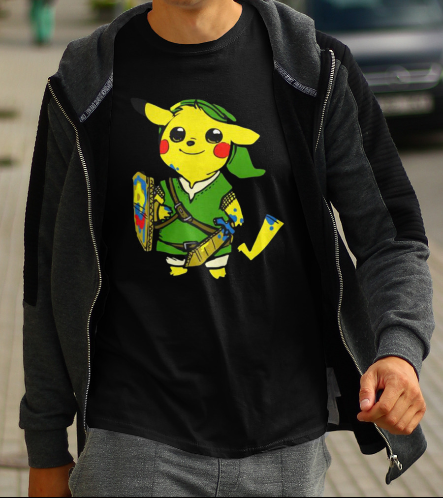 Pikachu In Link's Costume With Hylian Shield From The Legend Of Zelda T-Shirt