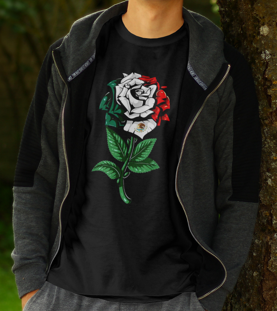 Rose In Colors Of Mexican Flag With Emblem T-Shirt