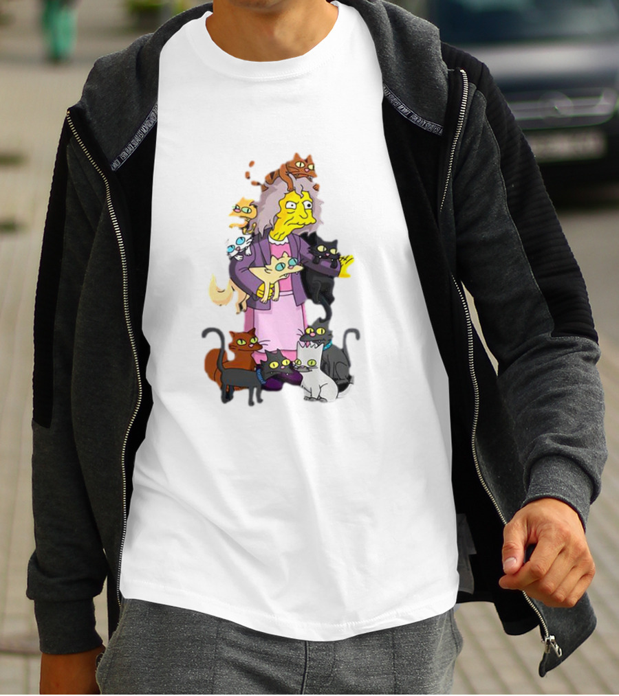 The Simpsons Crazy Cat Lady Surrounded By Mischievous Cats T-Shirt