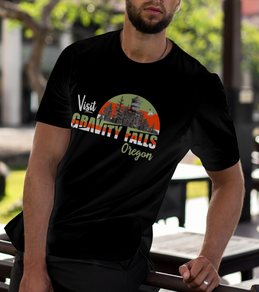 Visit Gravity Falls Oregon Trees And Lookout Tower Scene T-Shirt