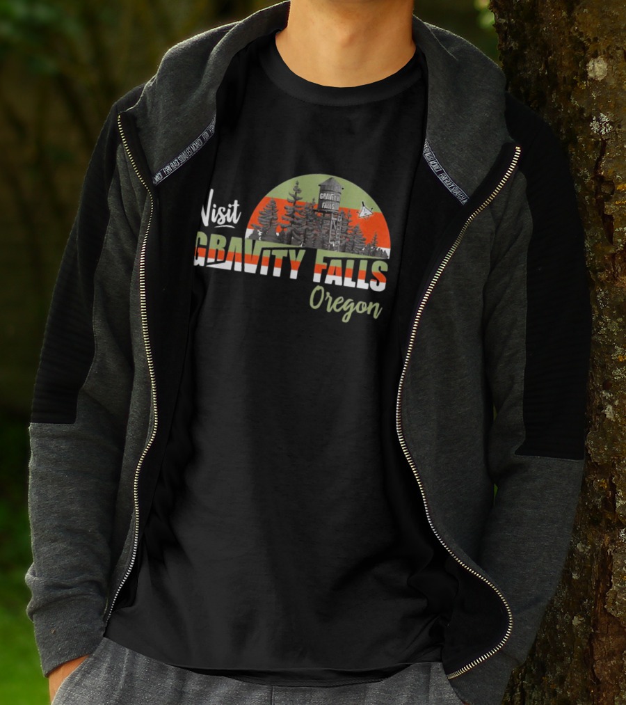 Visit Gravity Falls Oregon Trees And Lookout Tower Scene T-Shirt