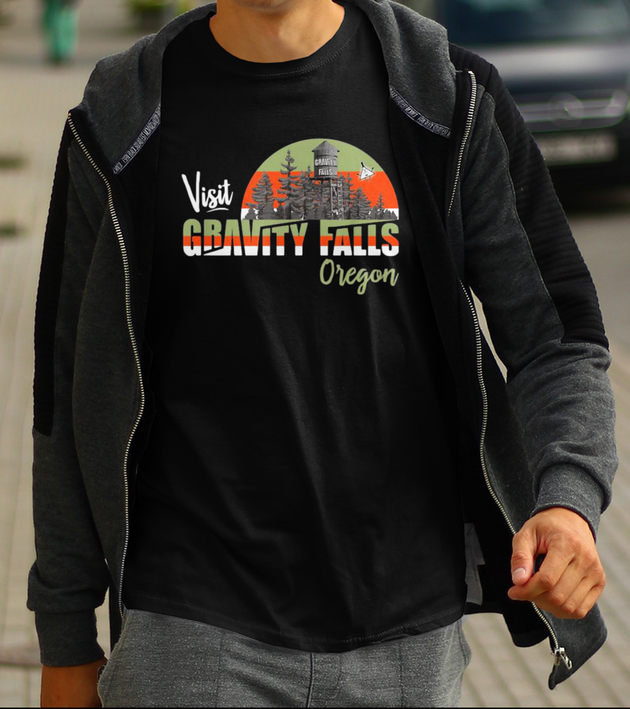 Visit Gravity Falls Oregon Trees And Lookout Tower Scene T-Shirt