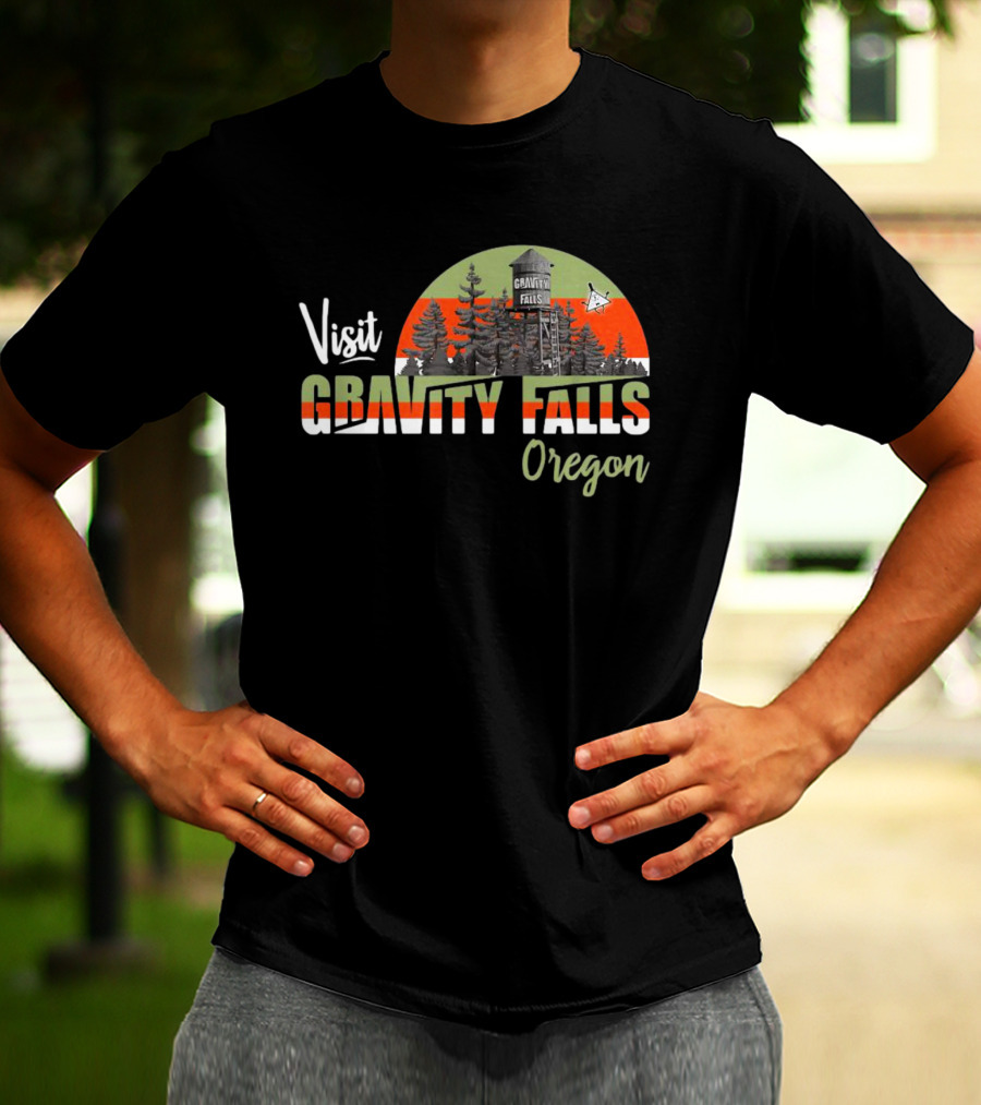 Visit Gravity Falls Oregon Trees And Lookout Tower Scene T-Shirt
