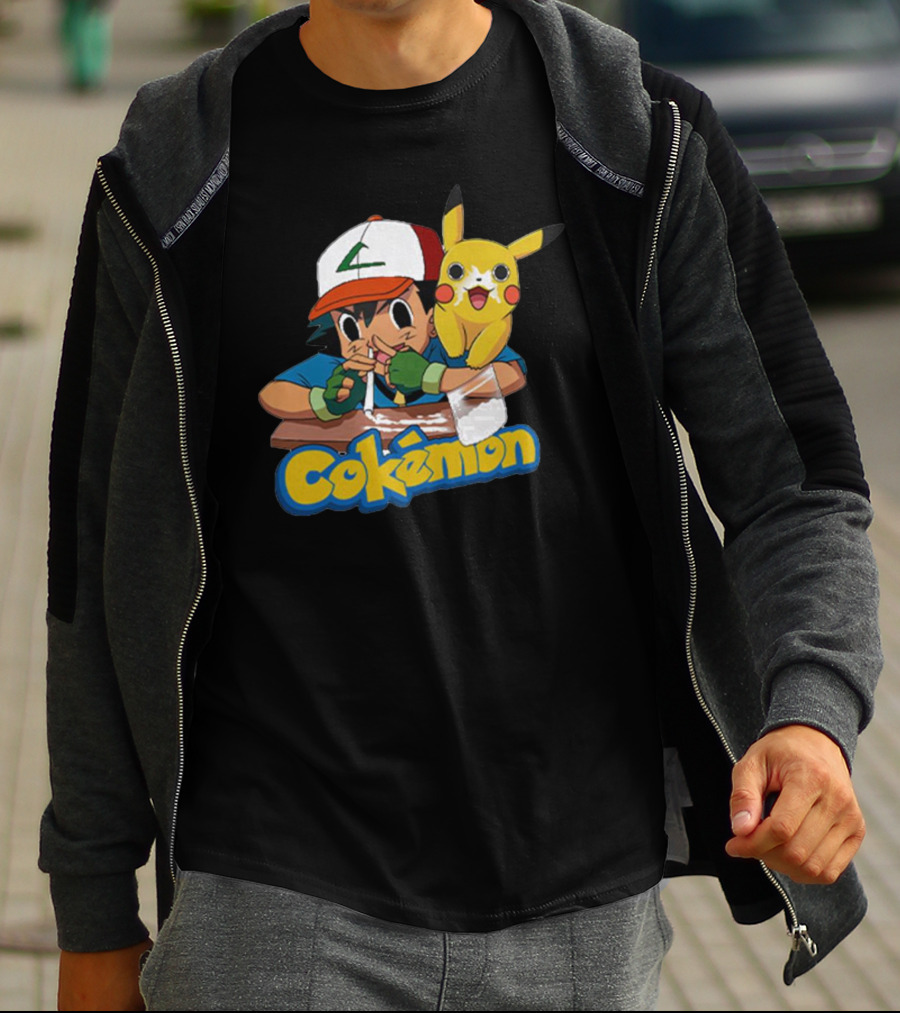 Cokemon Parody Pikachu Ash Ketchum Anime Humor T-Shirt