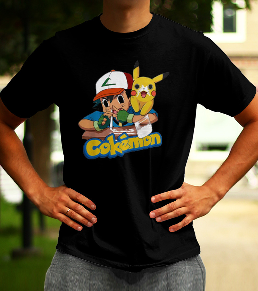 Cokemon Parody Pikachu Ash Ketchum Anime Humor T-Shirt