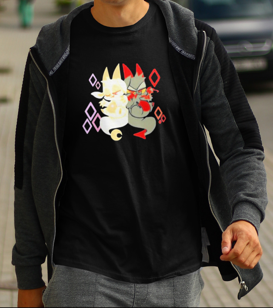 Buzzfeed Chikn Nuggit Devil And Angel Characters With Colorful Diamond T-Shirt