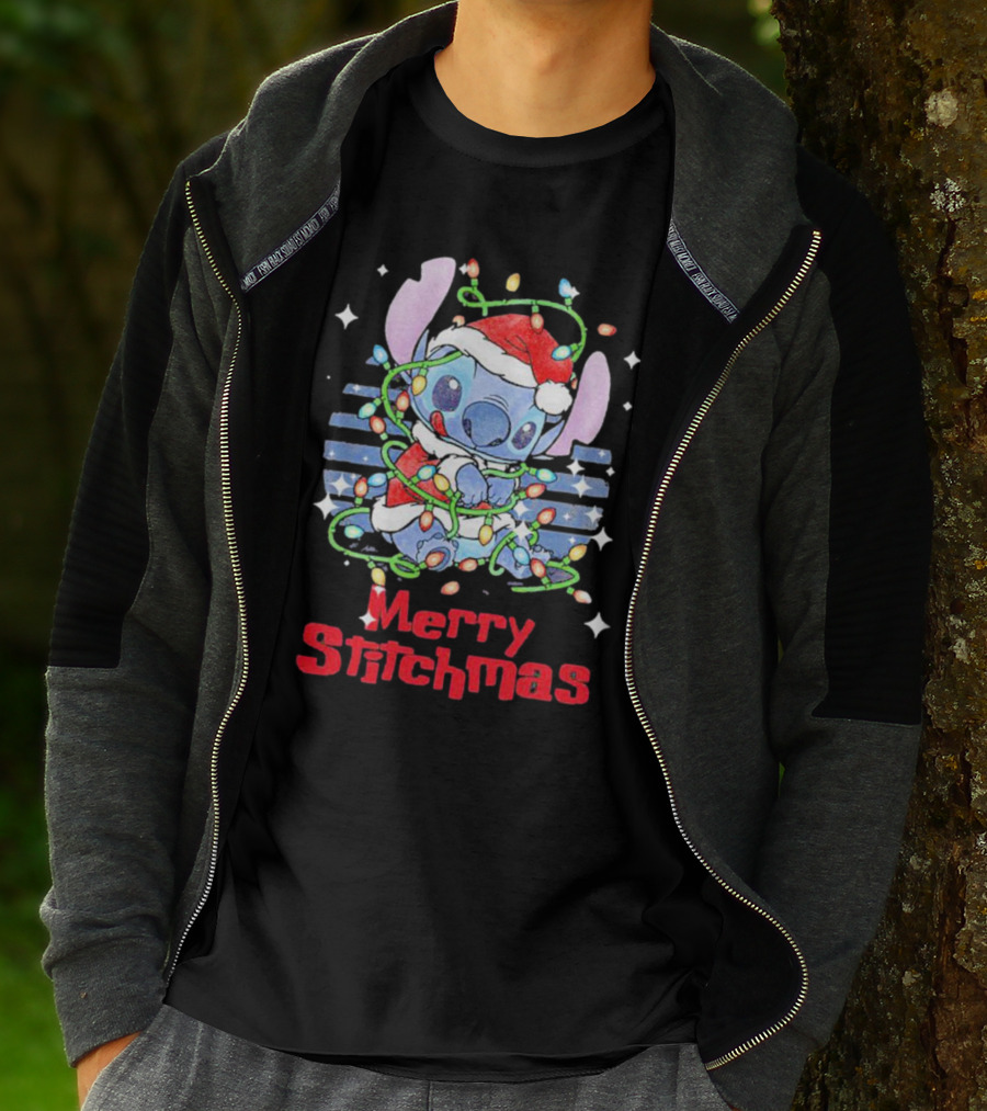 Merry Stitchmas Stitch Santa Claus Holiday Lights T-Shirt