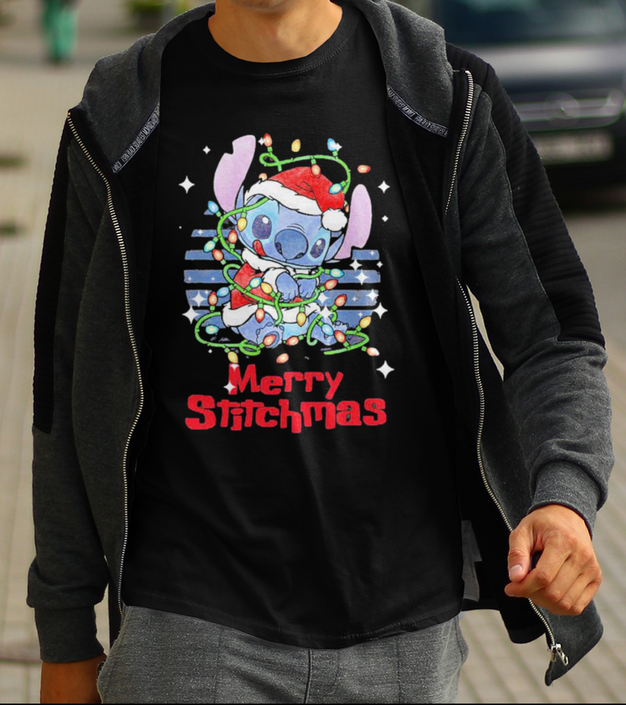 Merry Stitchmas Stitch Santa Claus Holiday Lights T-Shirt