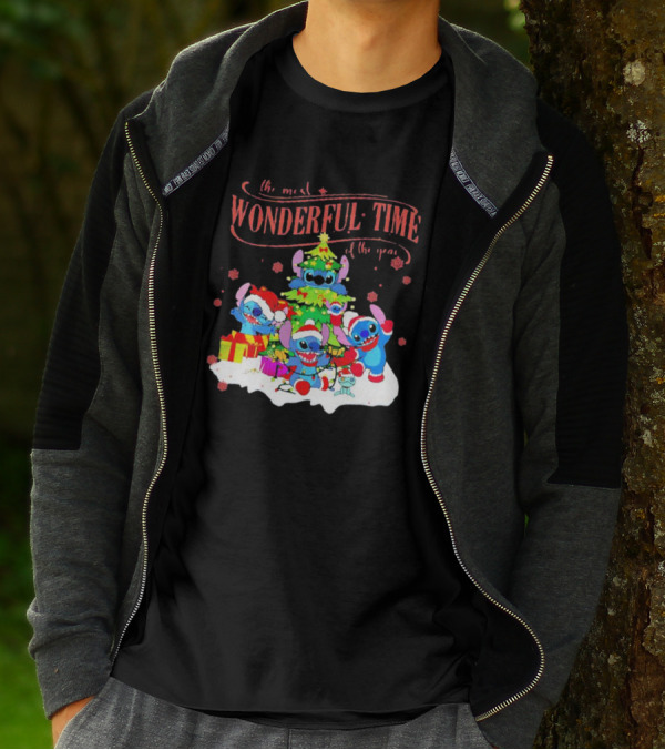 Stitch Santa Claus Wonderful Time Christmas Tree T-Shirt