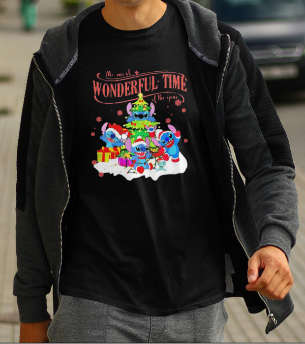 Stitch Santa Claus Wonderful Time Christmas Tree T-Shirt