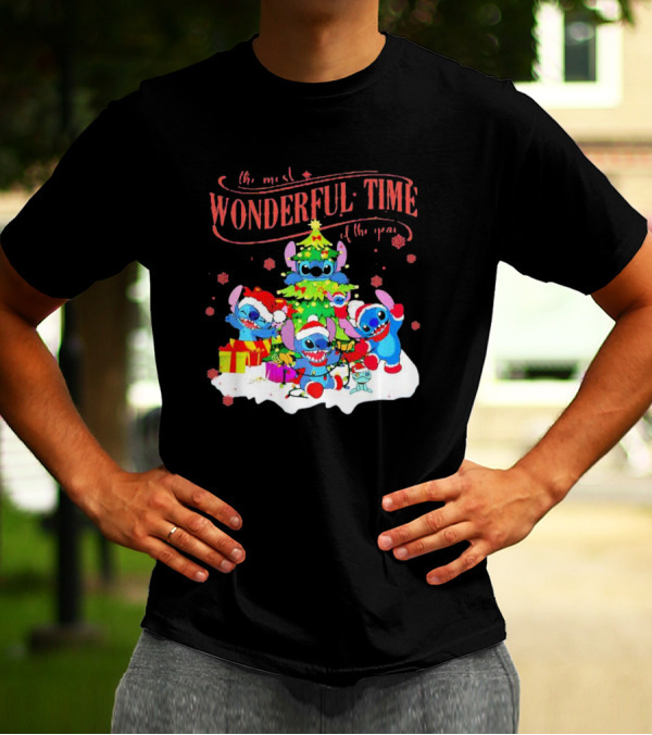 Stitch Santa Claus Wonderful Time Christmas Tree T-Shirt