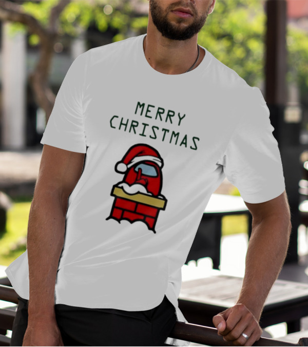 Merry Christmas Santa Red Among Us Character In Chimney T-Shirt