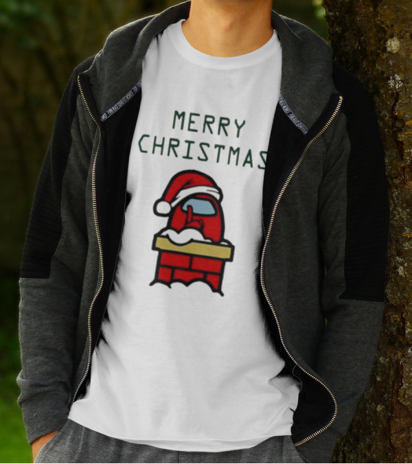 Merry Christmas Santa Red Among Us Character In Chimney T-Shirt