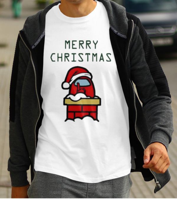 Merry Christmas Santa Red Among Us Character In Chimney T-Shirt