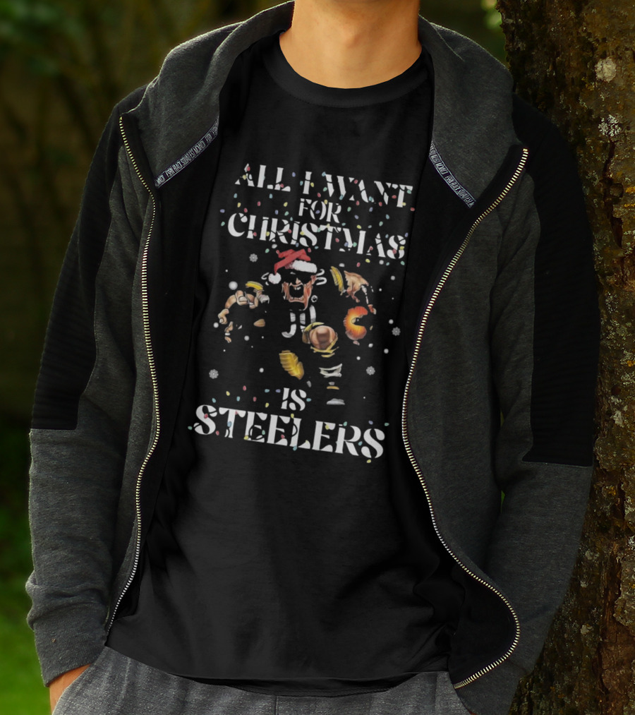 All I Want For Christmas Is Steelers Festive Football Fan Santa Motif T-Shirt