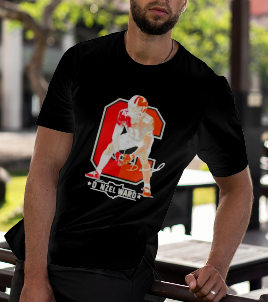 Denzel Ward Ohio Football Columbus To Cleveland Signature Orange C T-Shirt