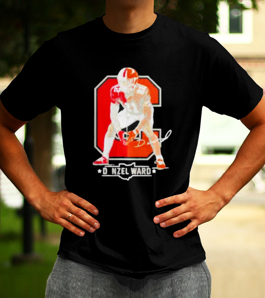 Denzel Ward Ohio Football Columbus To Cleveland Signature Orange C T-Shirt