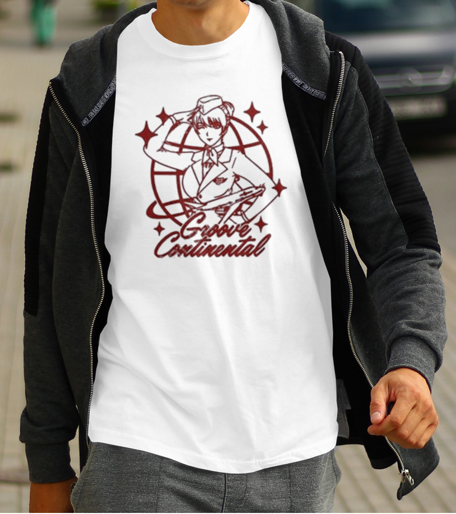 Groove Continental Flight Icon With Stewardess And Global Motif T-Shirt