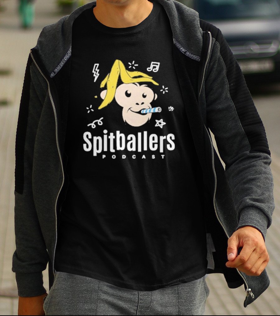 Spitballers Podcast Monkey With Party Accessories And Musical Notes T-Shirt