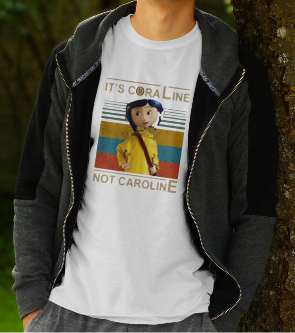 It's Coraline Not Caroline Vintage Button Eyes Yellow Raincoat T-Shirt