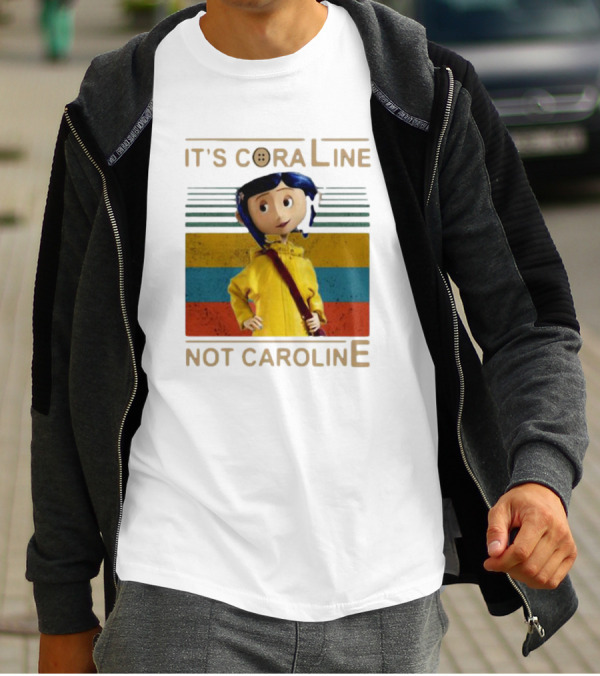 It's Coraline Not Caroline Vintage Button Eyes Yellow Raincoat T-Shirt