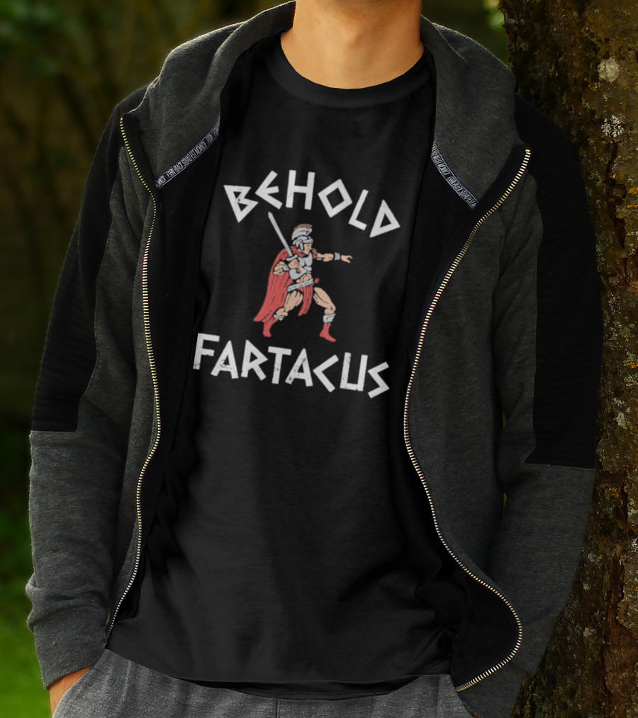 Behold Fartacus Roman Warrior With Sword And Red Cape T-Shirt