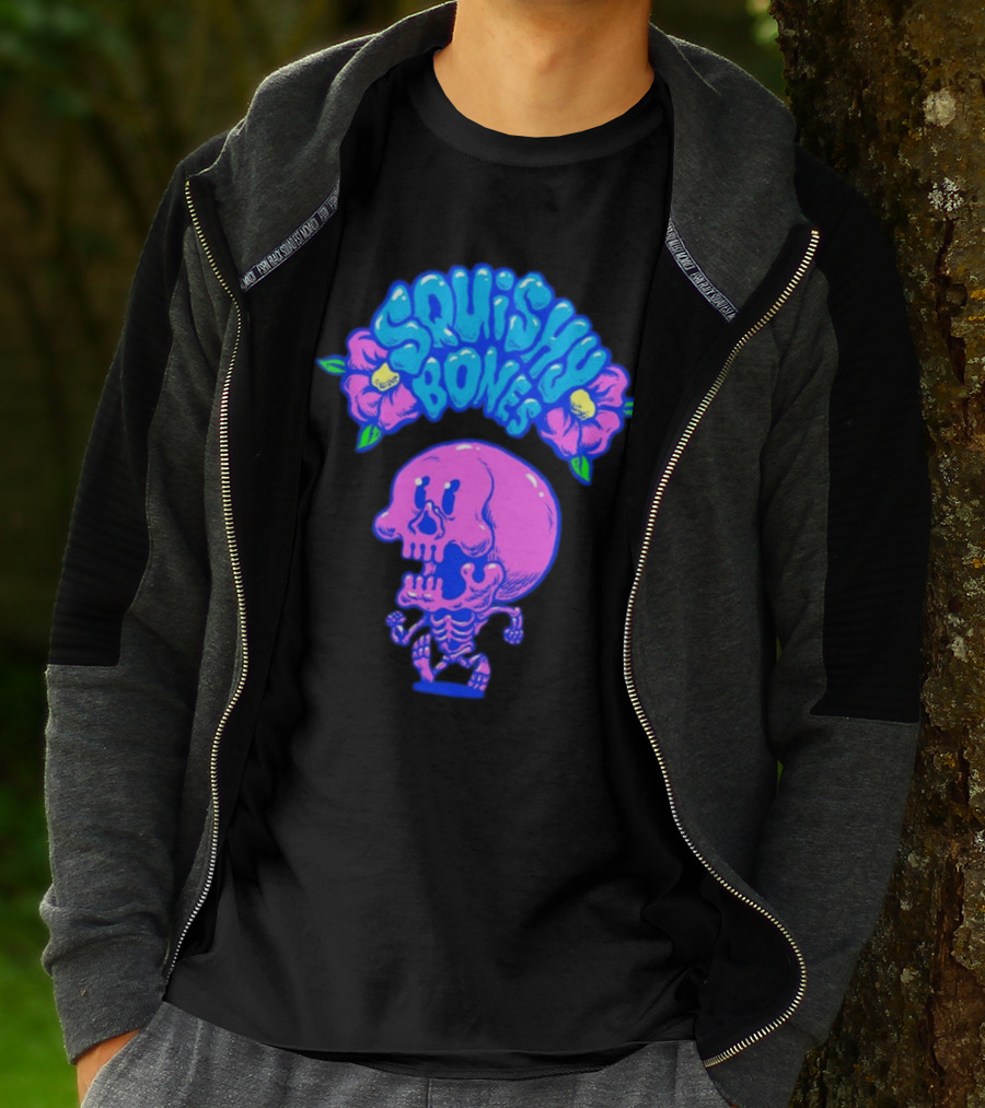 Danny Gonzalez Squishy Bones Vibrant Skull And Flowers Navy T-Shirt