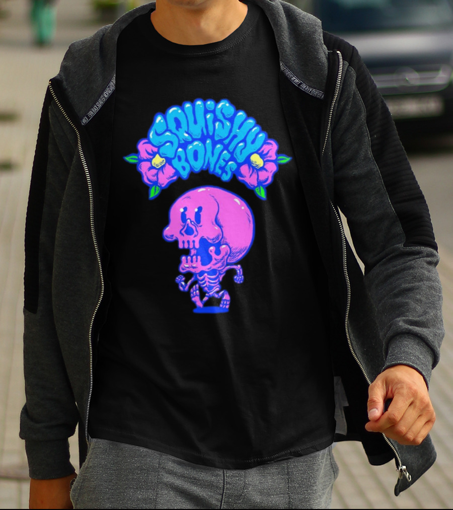 Danny Gonzalez Squishy Bones Vibrant Skull And Flowers Navy T-Shirt