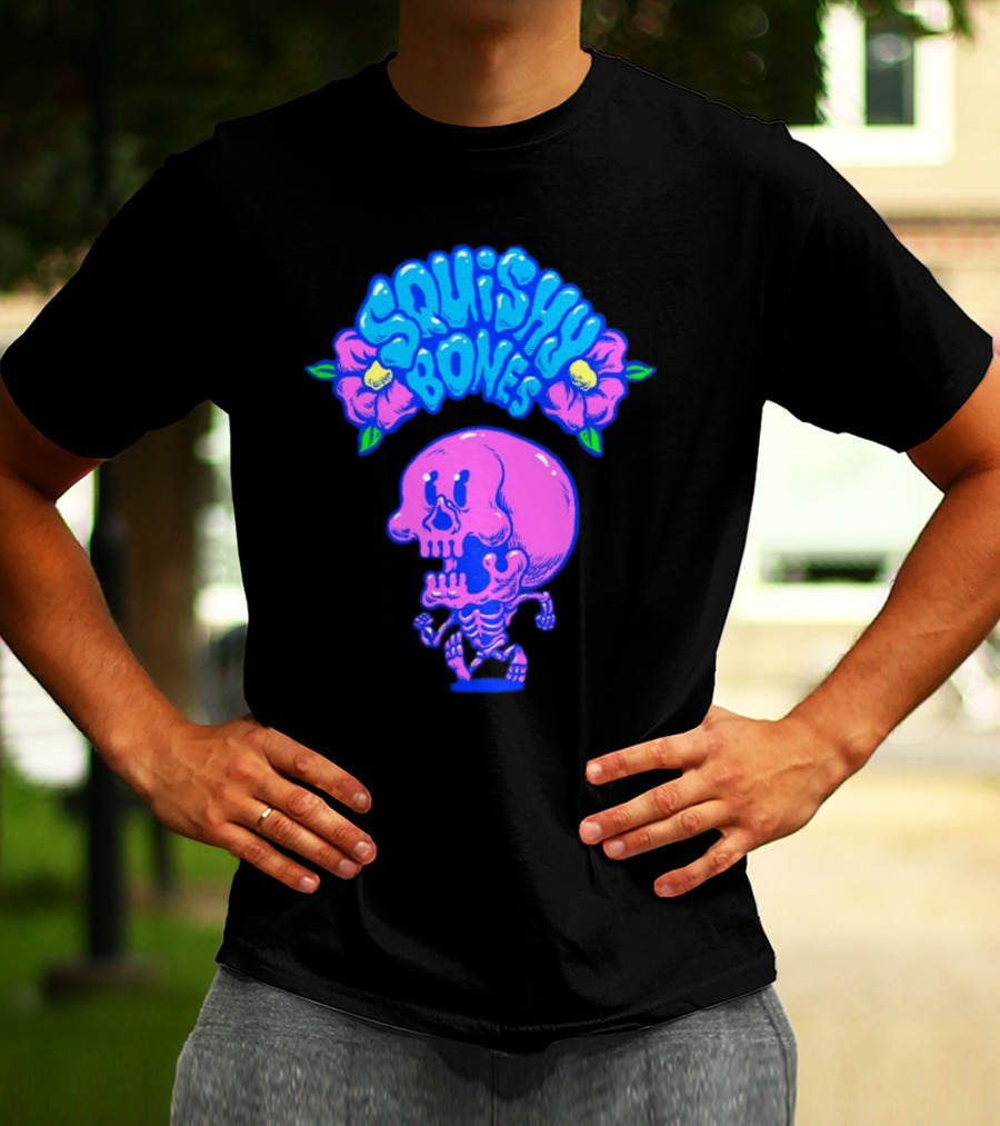 Danny Gonzalez Squishy Bones Vibrant Skull And Flowers Navy T-Shirt