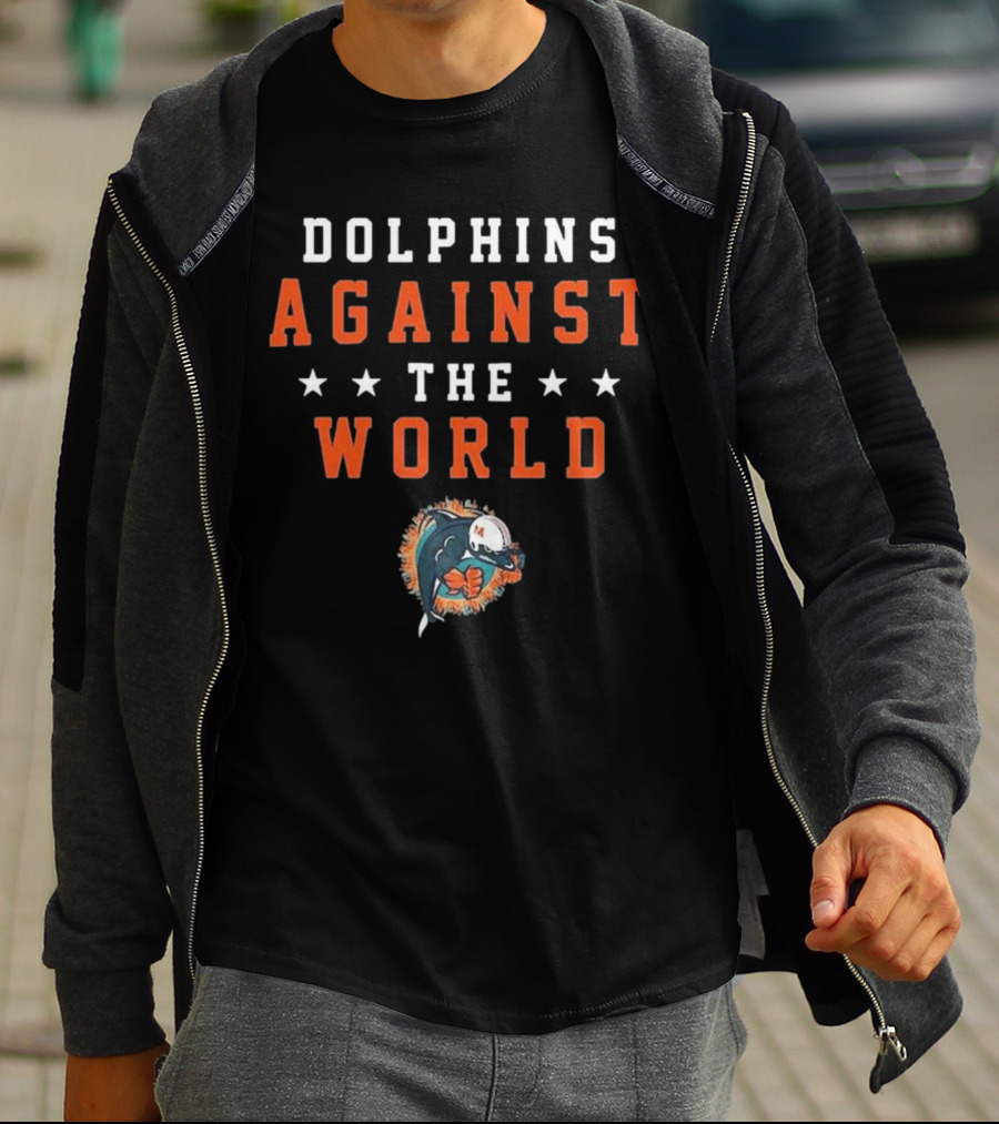 Dolphins Against The World Football Helmet Stars T-Shirt