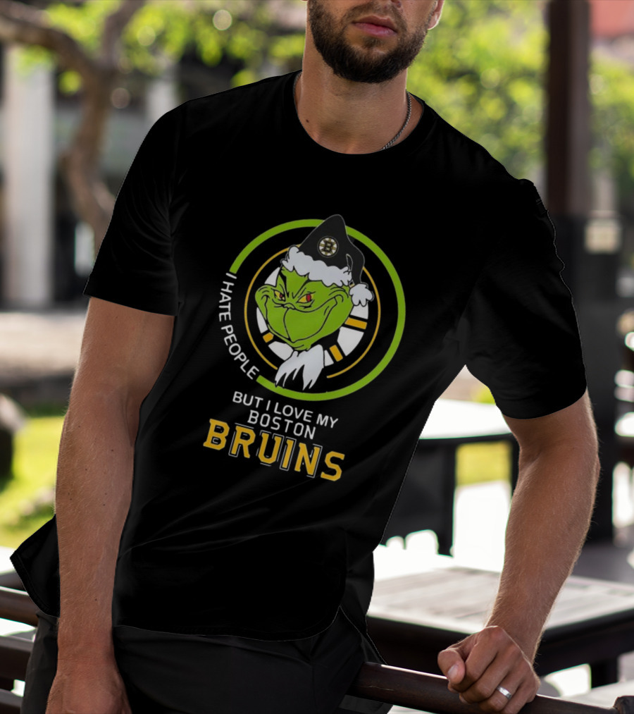 Grinch I Hate People But I Love My Boston Bruins NHL Team Spirit T-Shirt