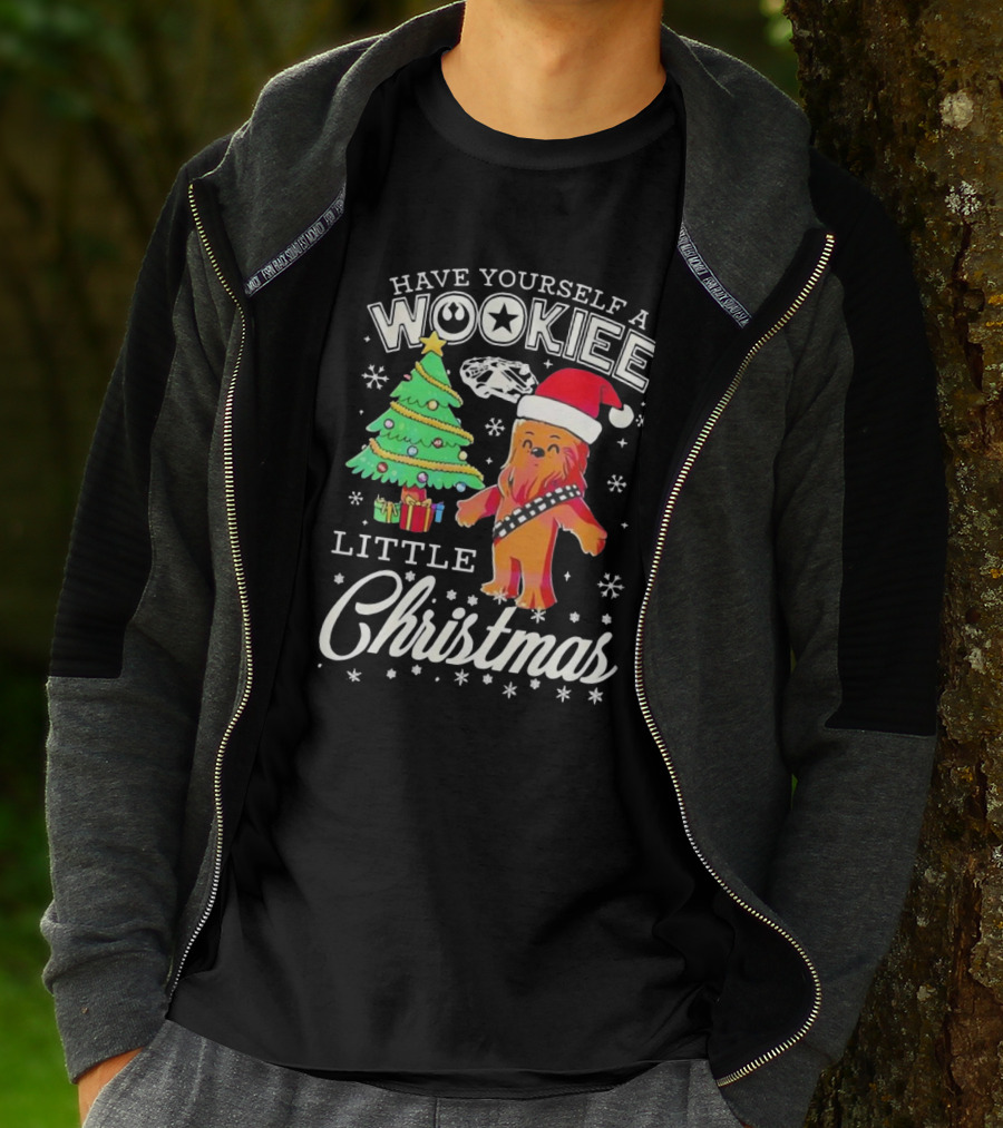 Have Yourself A Wookiee Little Christmas Tree Chewbacca Santa Hat Millennium Falcon Snowflakes T-Shirt
