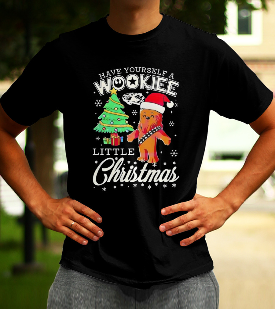 Have Yourself A Wookiee Little Christmas Tree Chewbacca Santa Hat Millennium Falcon Snowflakes T-Shirt