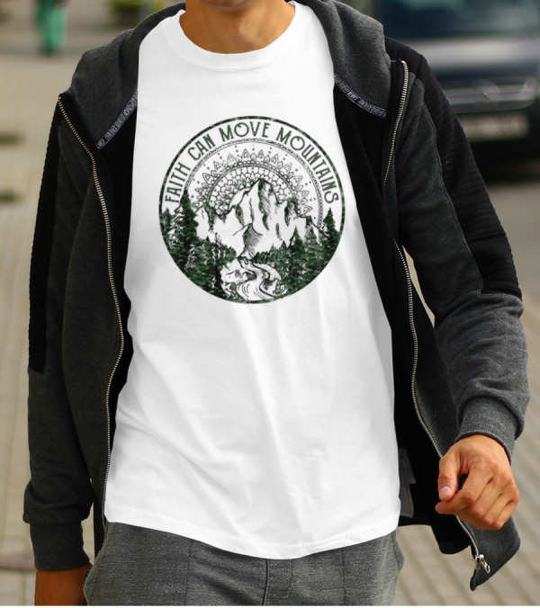 Faith Can Move Mountains Mandala Forest Scene T-Shirt