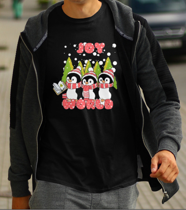Joy World Penguins Singing With Trees And Snowflakes T-Shirt