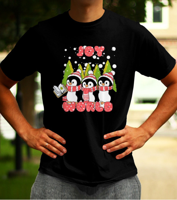 Joy World Penguins Singing With Trees And Snowflakes T-Shirt