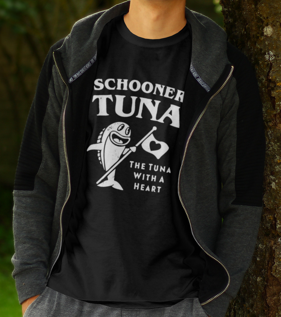 Schooner Tuna The Tuna With A Heart Cheerful Fish Holding Heart Flag T-Shirt