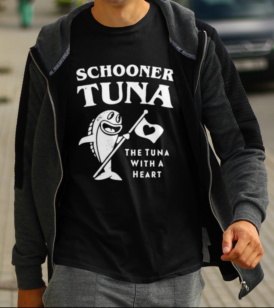 Schooner Tuna The Tuna With A Heart Cheerful Fish Holding Heart Flag T-Shirt