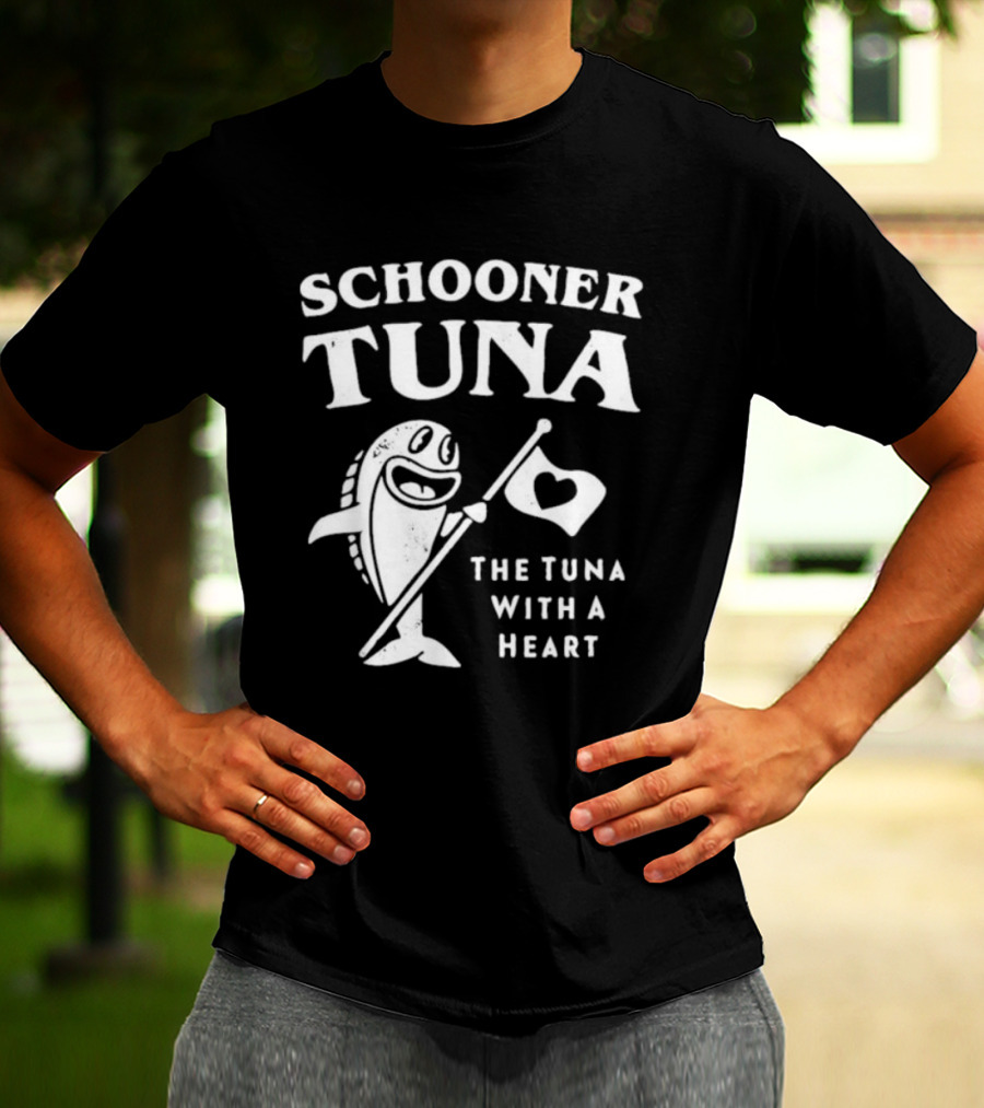 Schooner Tuna The Tuna With A Heart Cheerful Fish Holding Heart Flag T-Shirt