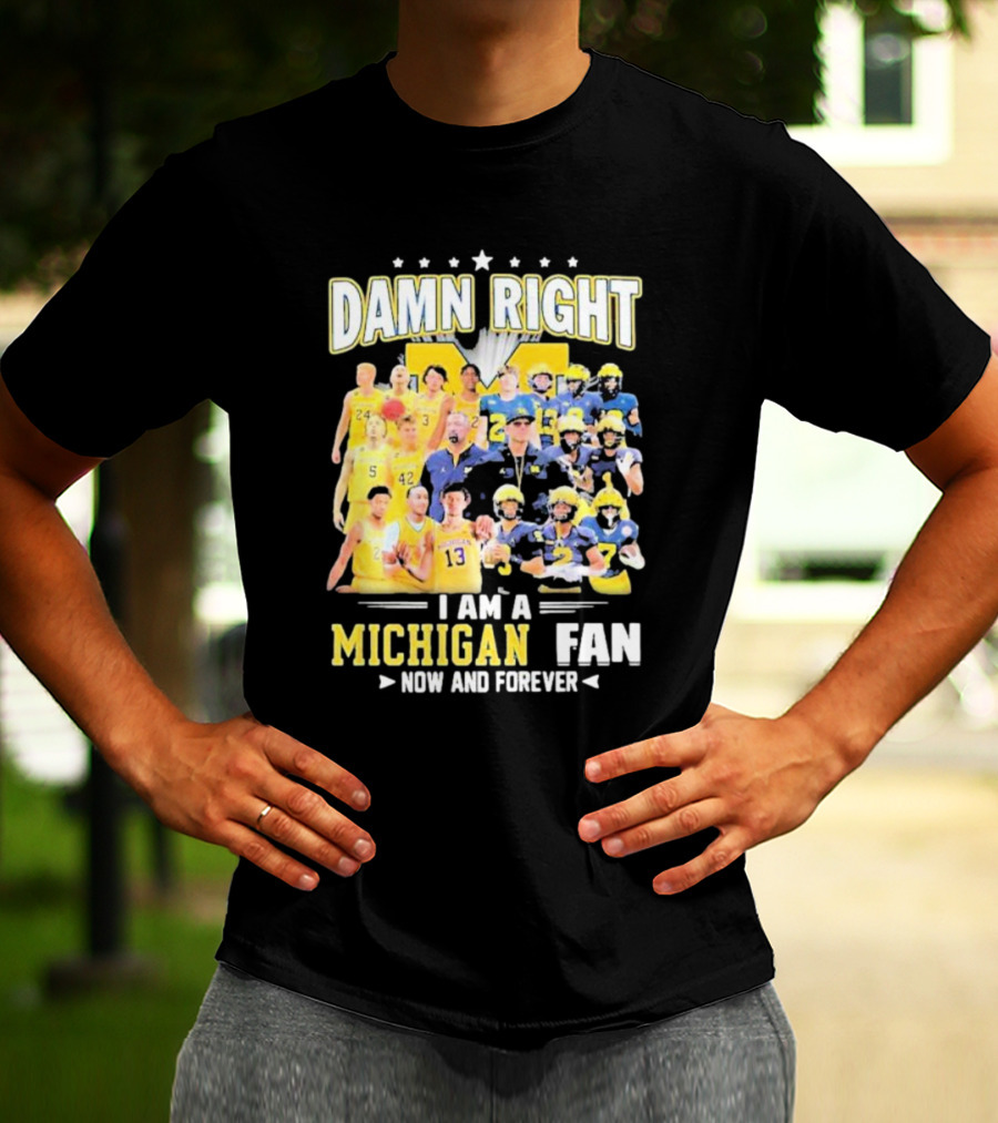 Damn Right I Am A Michigan Fan Now And Forever Football And Basketball Team Images T-Shirt