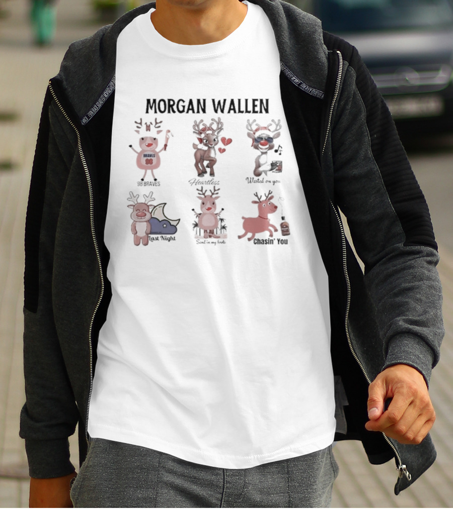 Morgan Wallen Reindeer Christmas Fan Songs 98 Braves Heartless Chasin' You T-Shirt