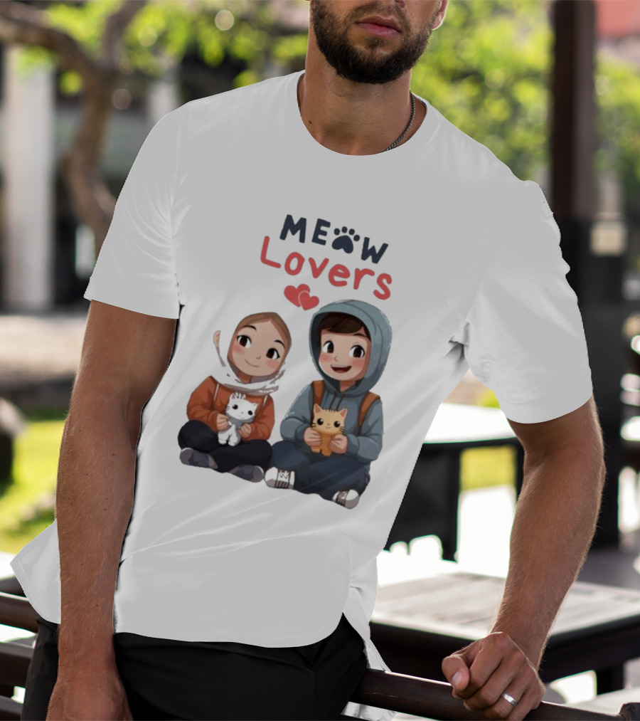 Meow Lovers Cute Boy And Girl With Kittens T-Shirt